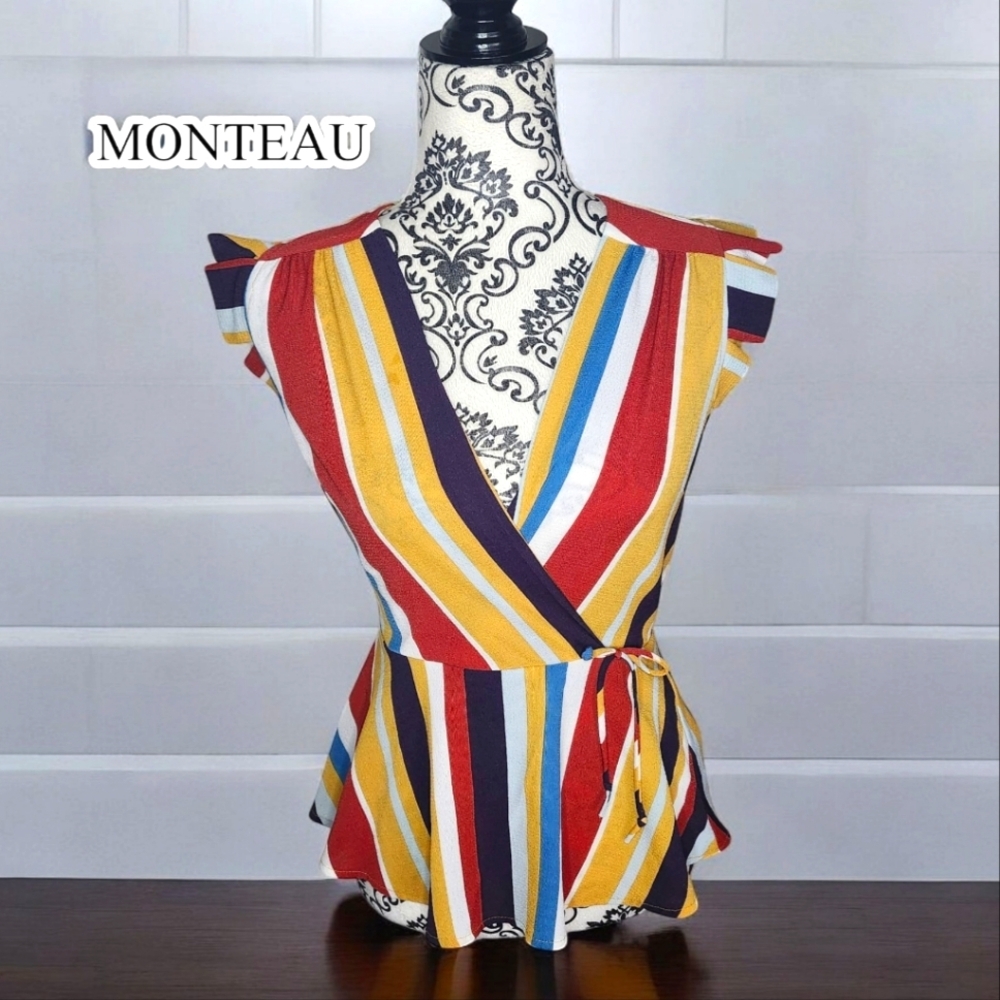 MONTEAU Striped Wrap Top - Small